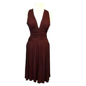 Aziz Brown Knit Drop Waist Backless Midi Dress Size M